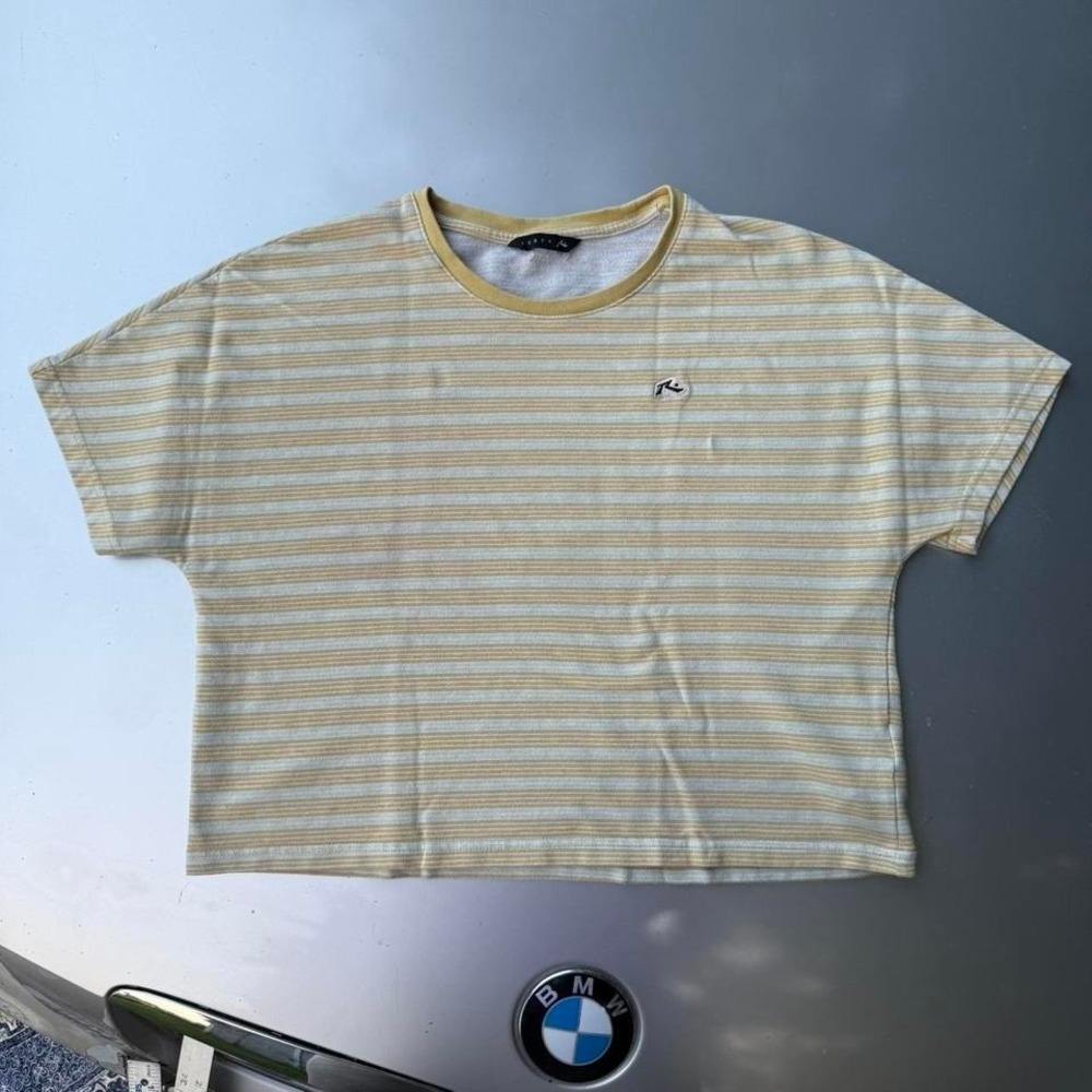 Girls Rusty surfer Yellow and white striped cropped t-shirt